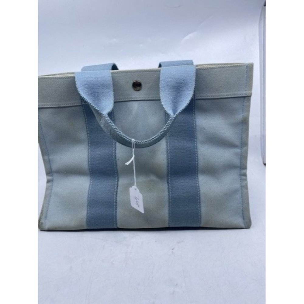 Hermes Deauville Toile Plage Mm Blue Cotton Tote - Picture 2 of 12